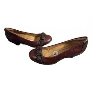 Women's Burgundy Leather Kitten Heel | Softspot - Size 6.5 - Braided Strap - NOS